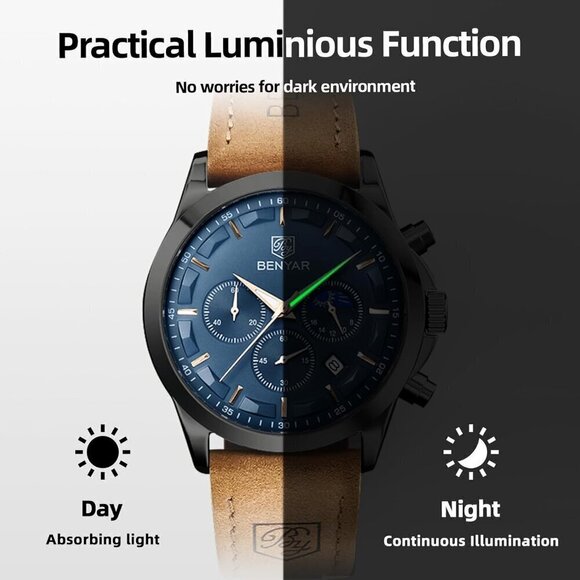 Men Brown Analog Quartz Waterproof Wrist Watch Casual Sport Designer Dress Watch - Picture 2 of 9